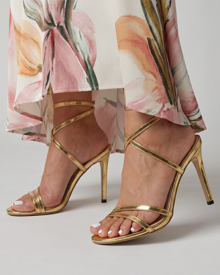 Cressida | Gold Strappy Heeled Sandals