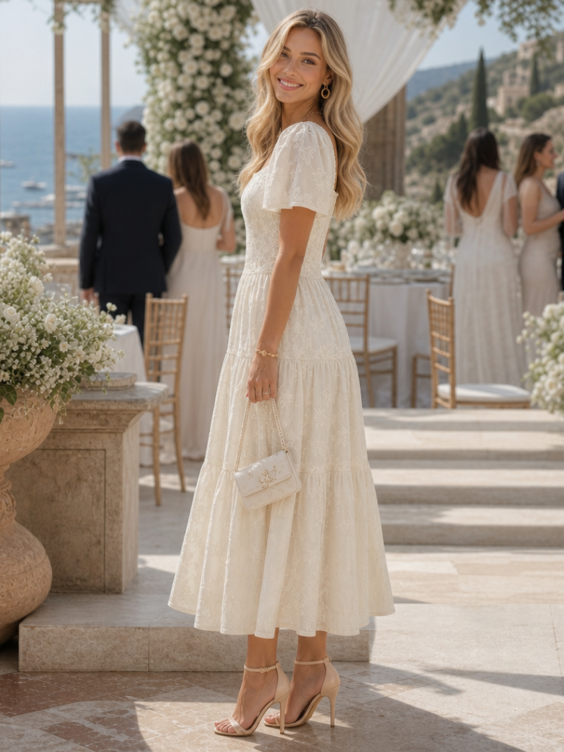 Clemmie | Wedding Guest Embroidered Midi Dress