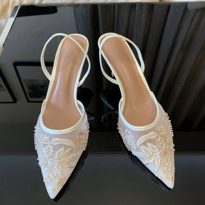 Ava | Lace Pointed-Toe Slingback Sandals
