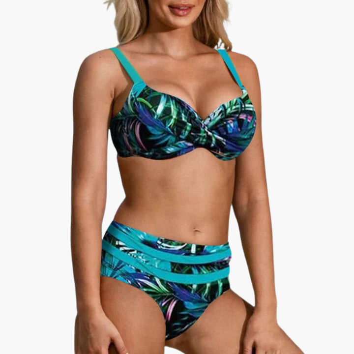 Amelia | Tropical Print High Waist Bikini Set
