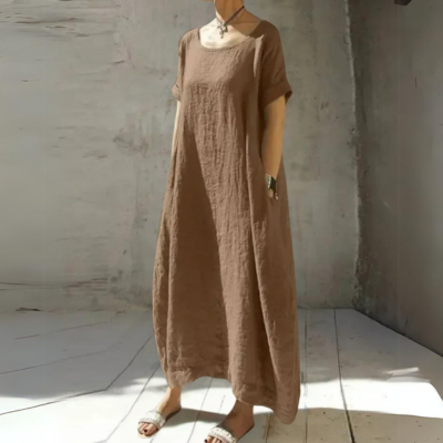 Sophia | Linen Short Sleeve Maxi Dress Women