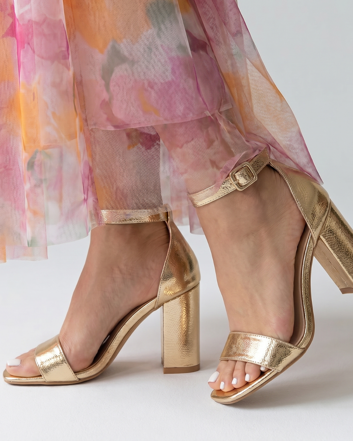 Verity | Gold Block Heel Sandals