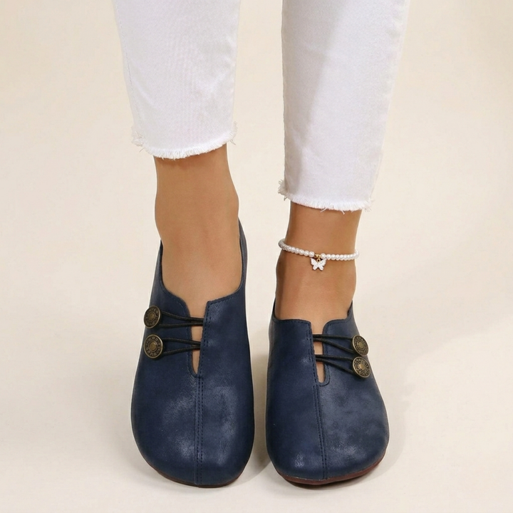 Verity | Women Flat Slip-On Shoes with Button Detail