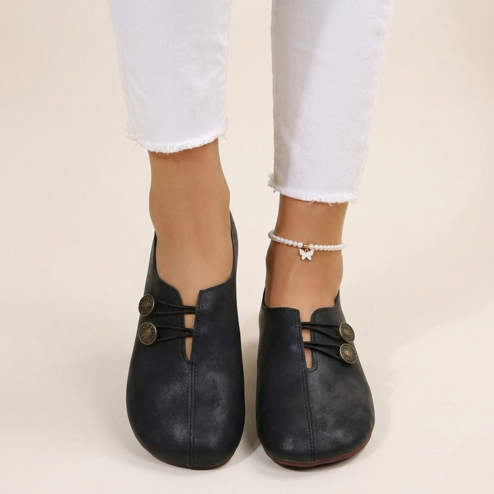 Verity | Women Flat Slip-On Shoes with Button Detail