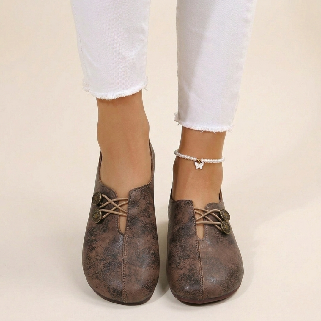 Verity | Women Flat Slip-On Shoes with Button Detail