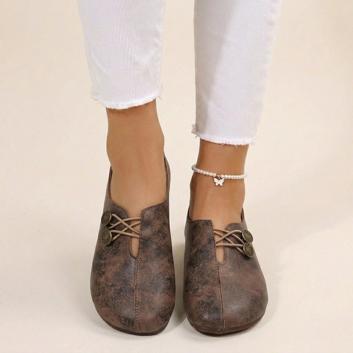 Verity | Women Flat Slip-On Shoes with Button Detail