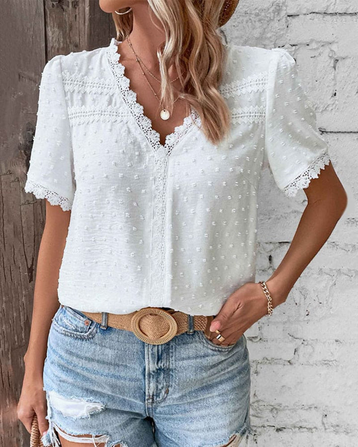 Lottie | White Lace Trim Women Clothing Blouse