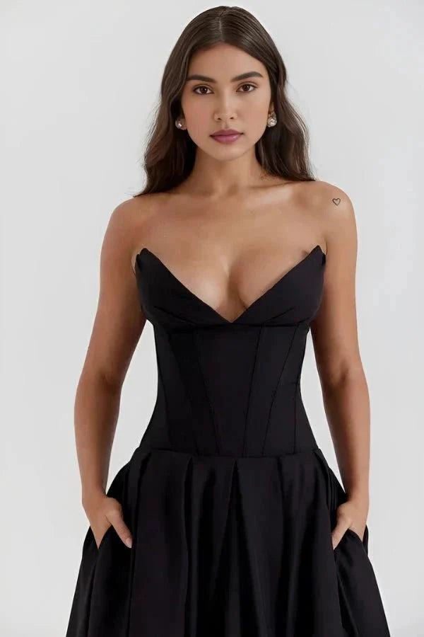 Sophia | Strapless Wedding Guest Midi Dress