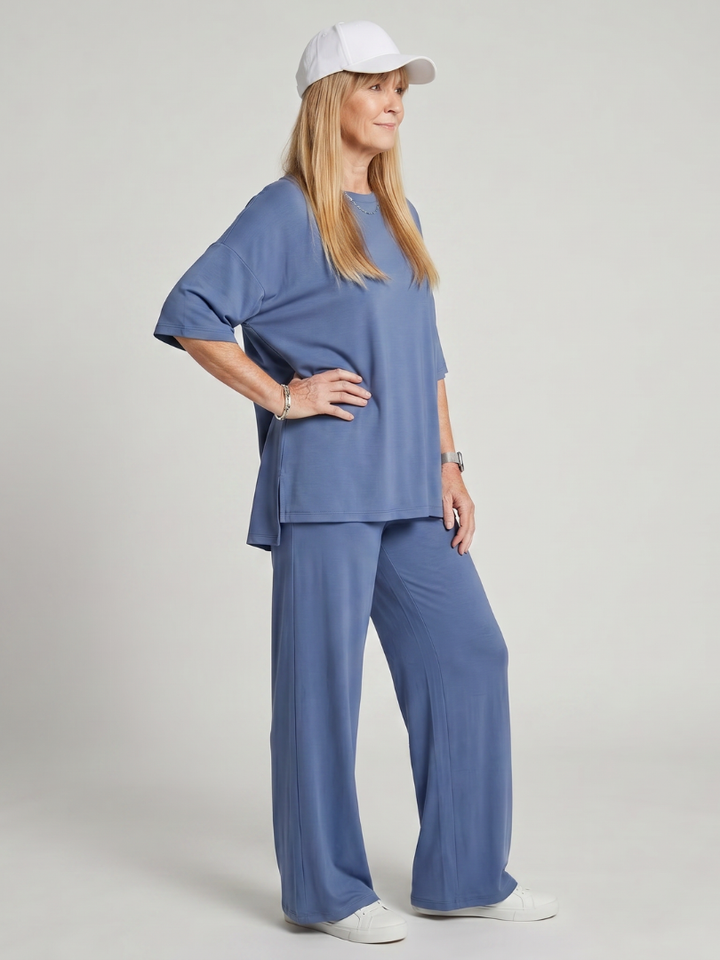 Short Sleeve Top and Wide Leg Trousers Set