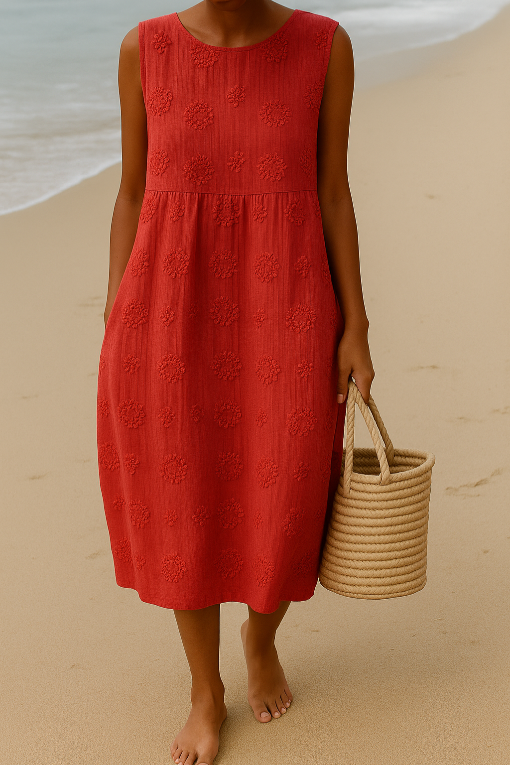 Evie | Embroidered Sleeveless Summer Midi Dress