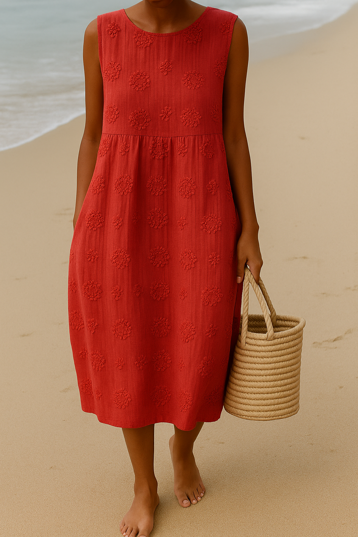 Evie | Embroidered Sleeveless Summer Midi Dress