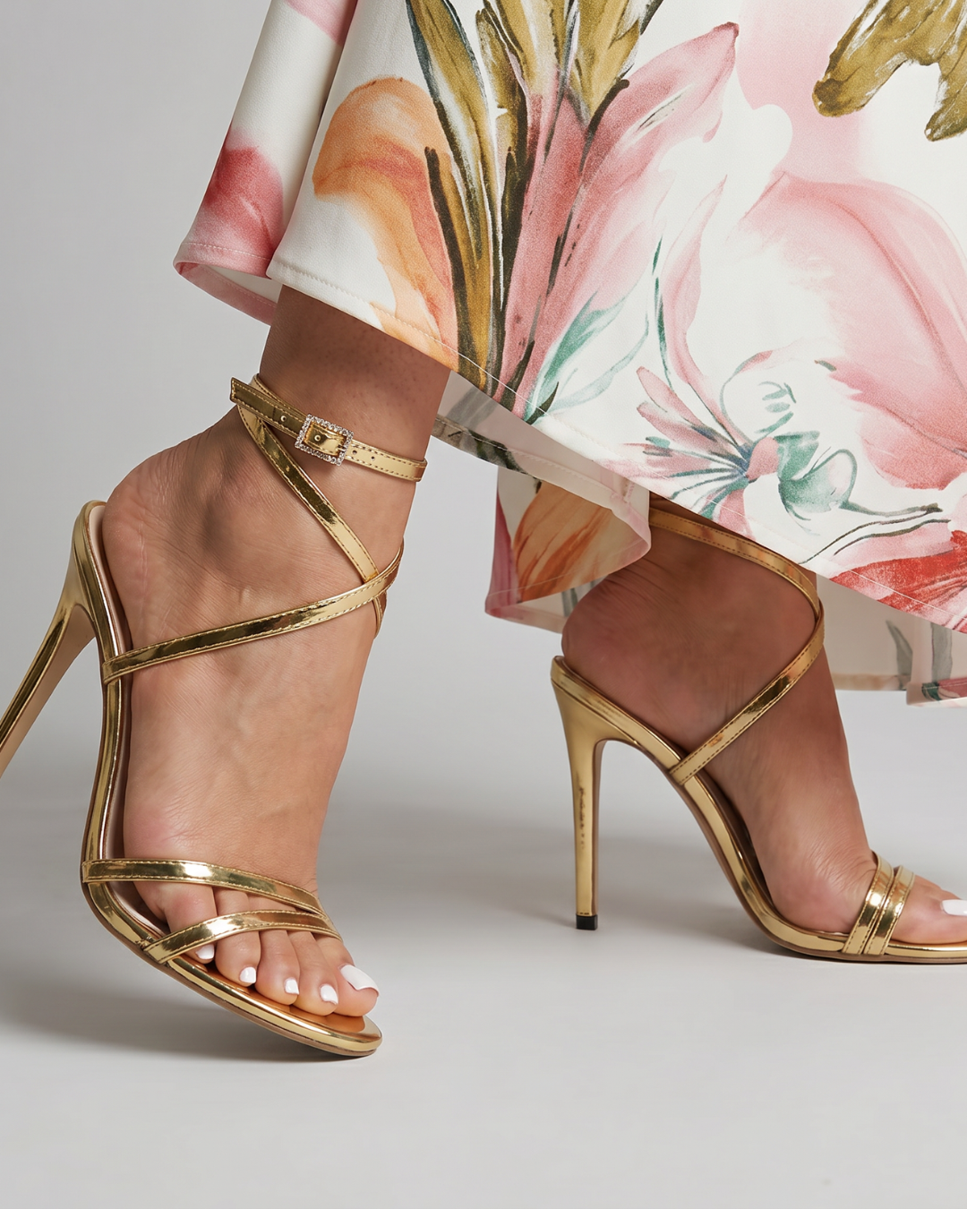 Cressida | Gold Strappy Heeled Sandals