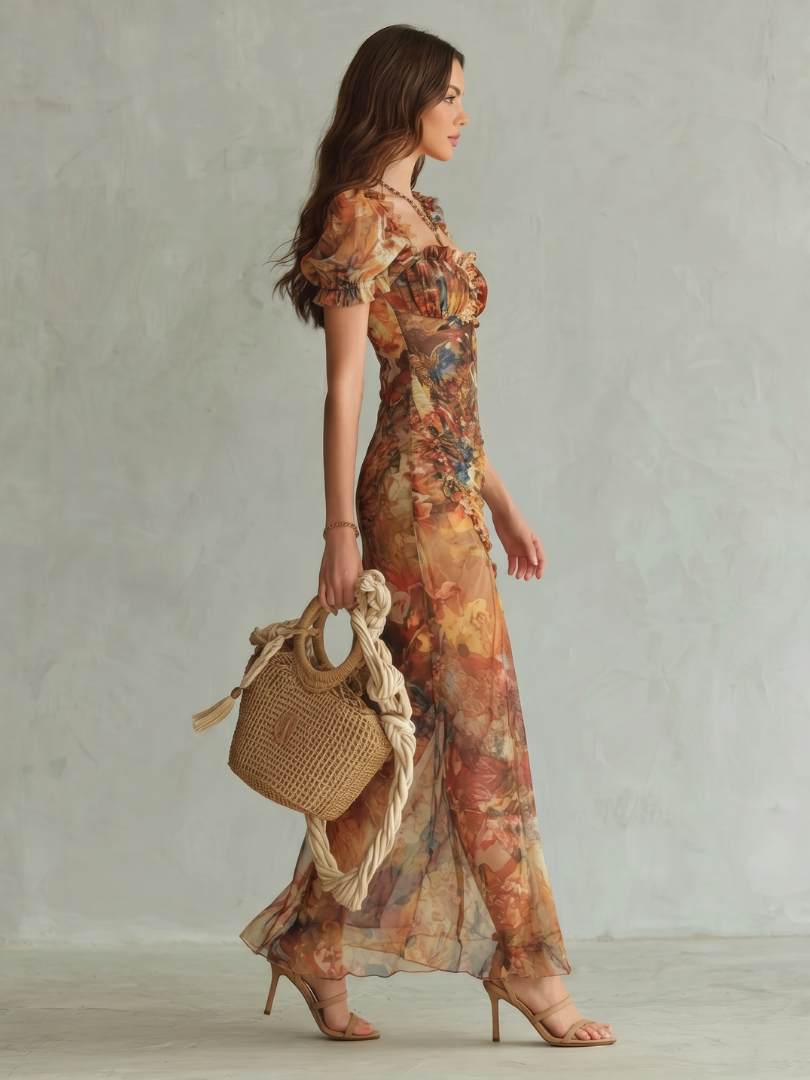 Freya | Wedding Guest Floral Mesh Midi Dress
