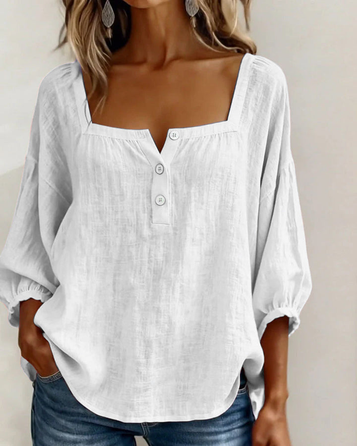 Millie | Women Clothing Linen Square Neck Blouse