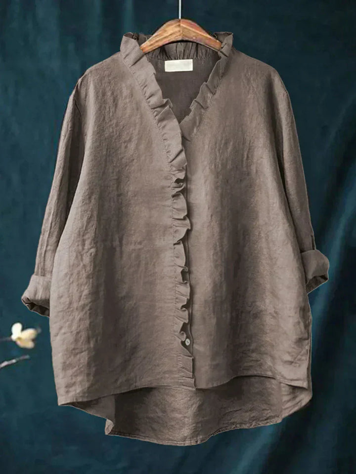 Nancy | Ruffle Front Women Clothing Linen Blouse