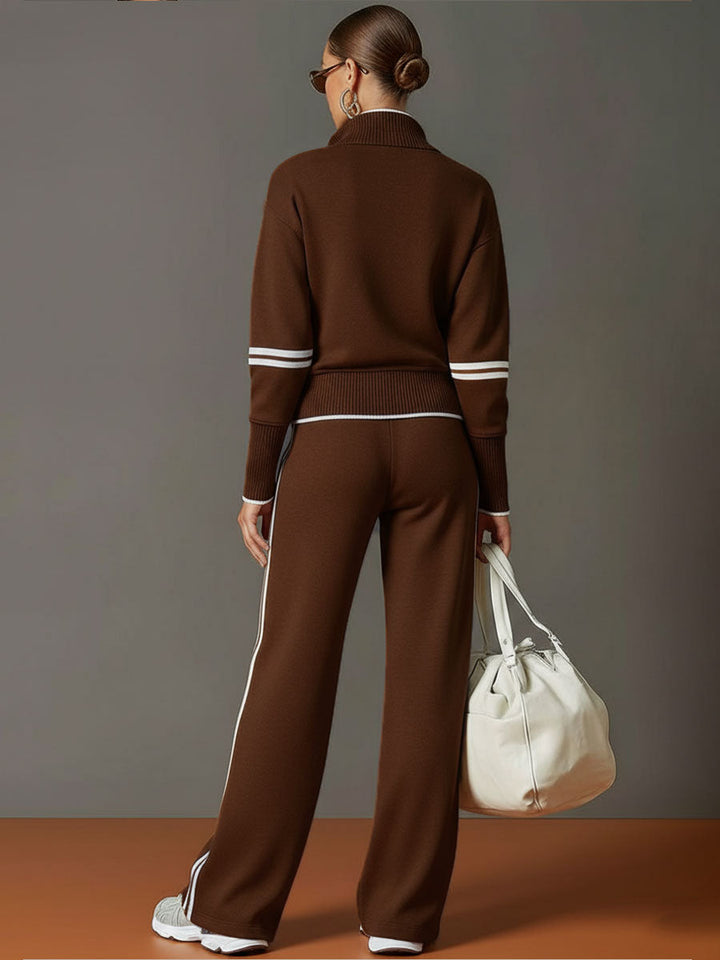 Vexara | Sporty Stripe Detail Quarter-Zip Top &amp; Wide Leg Tracksuit Set