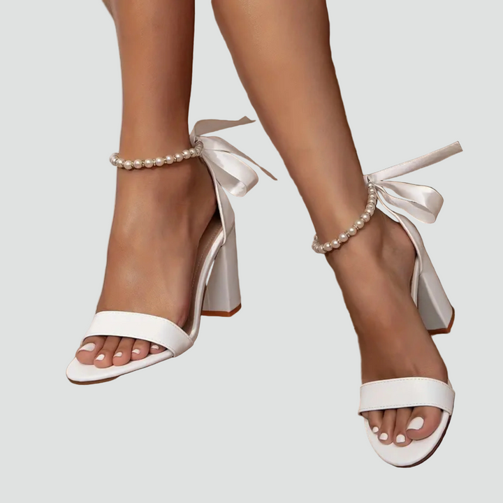 Evie | Pearl Ankle Strap Block Heel Sandals
