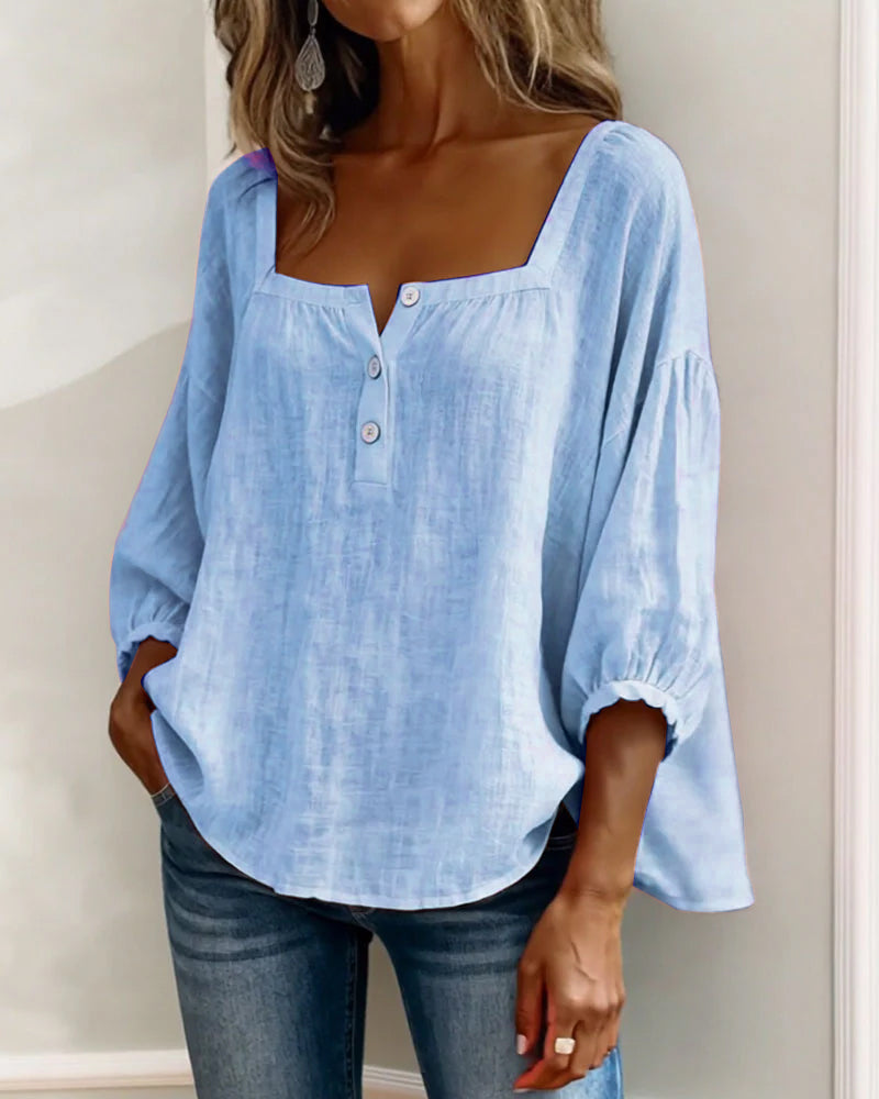 Millie | Women Clothing Linen Square Neck Blouse