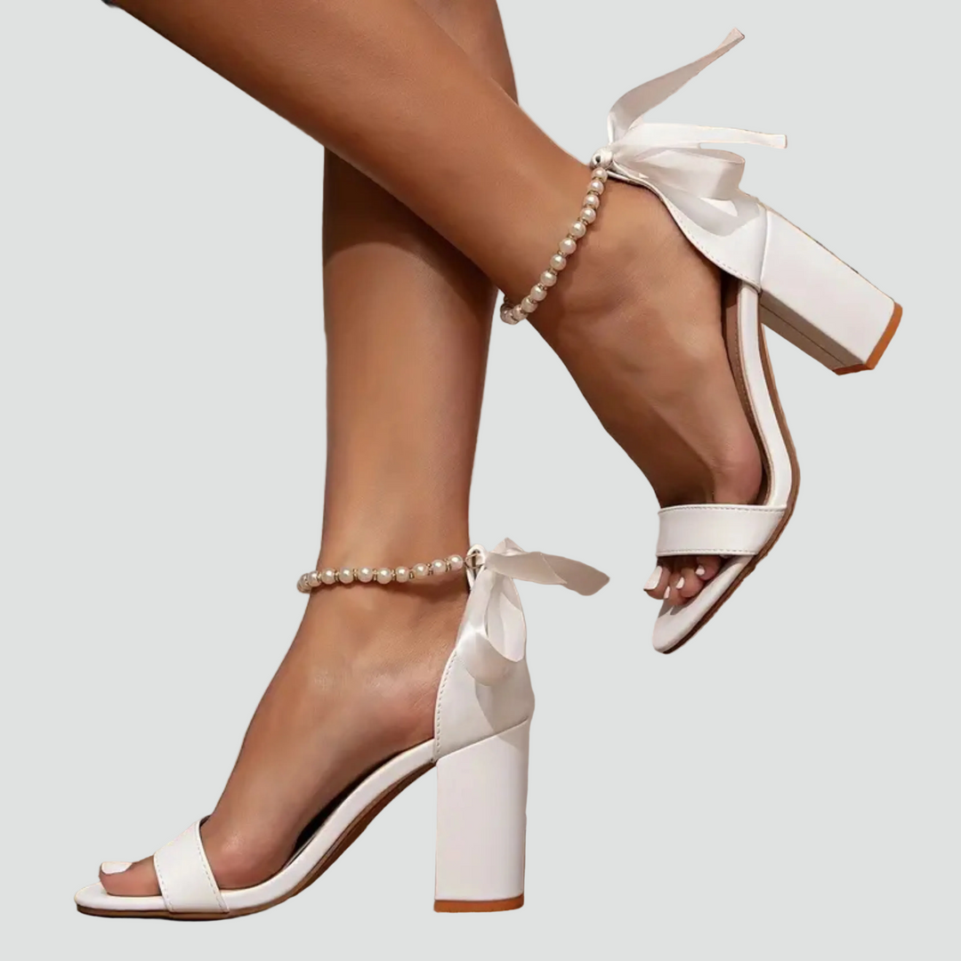 Evie | Pearl Ankle Strap Block Heel Sandals