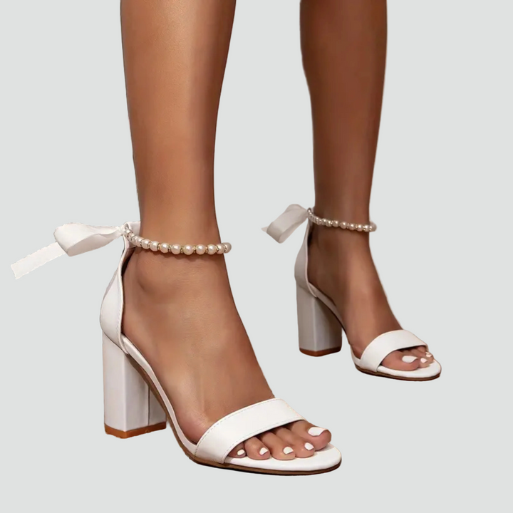 Evie | Pearl Ankle Strap Block Heel Sandals