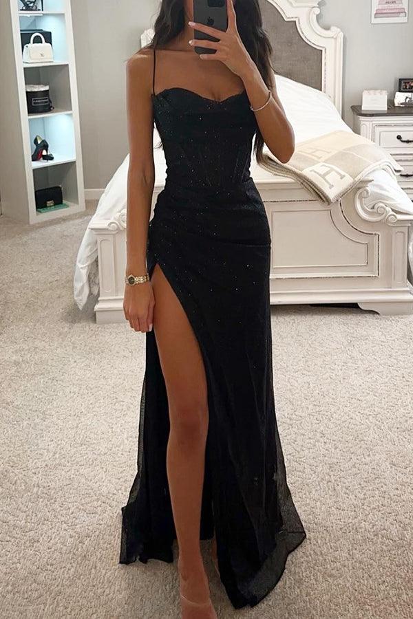 Clemmie | Glitter Maxi Dress with Slit for Women