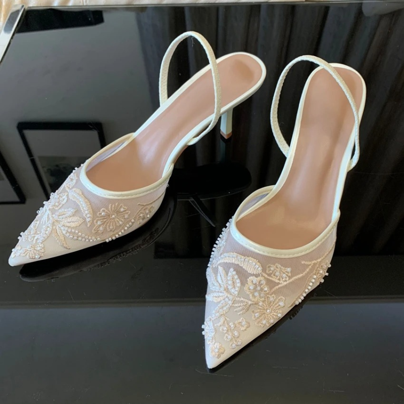 Ava | Lace Pointed-Toe Slingback Sandals
