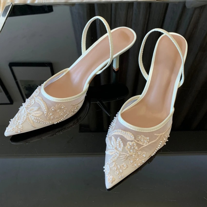 Ava | Lace Pointed-Toe Slingback Sandals