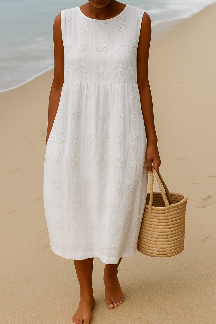 Evie | Embroidered Sleeveless Summer Midi Dress