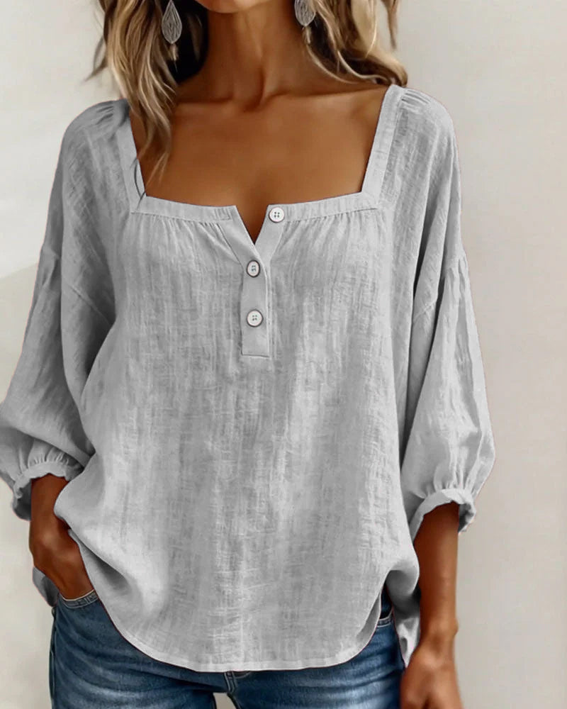 Millie | Women Clothing Linen Square Neck Blouse