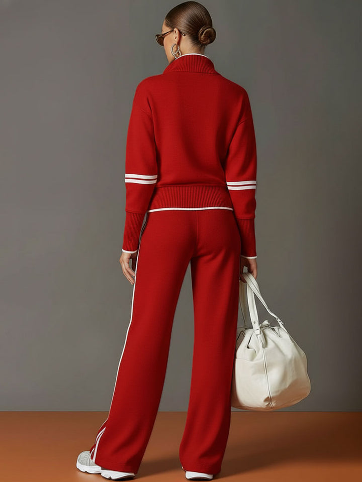 Vexara | Sporty Stripe Detail Quarter-Zip Top &amp; Wide Leg Tracksuit Set