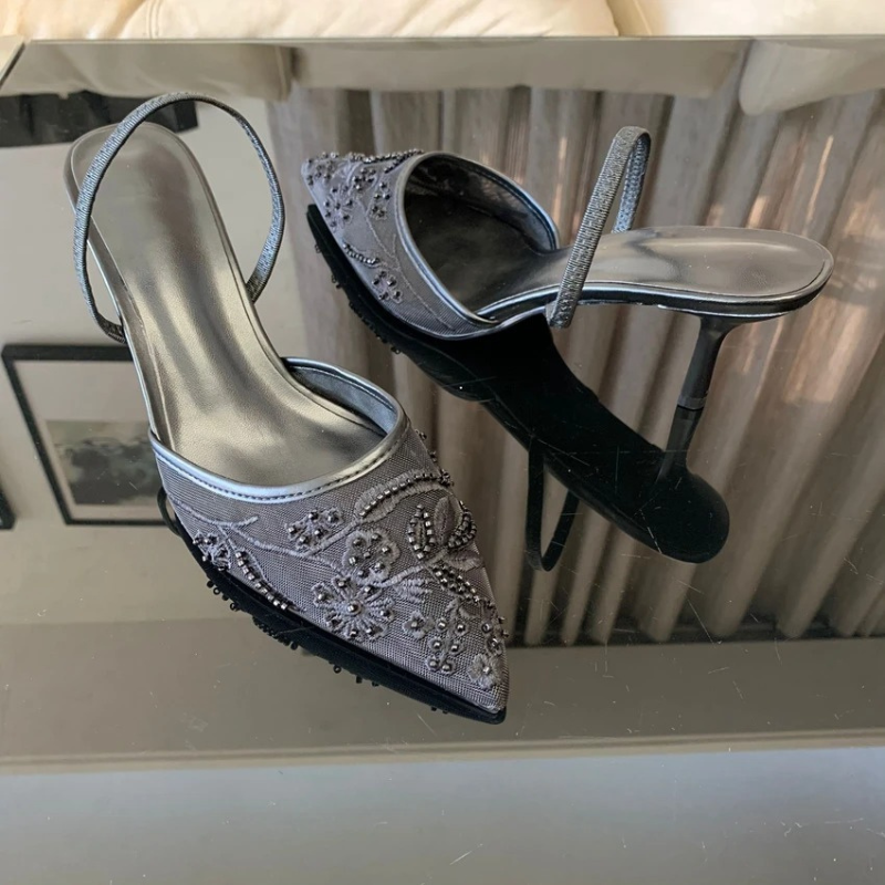 Ava | Lace Pointed-Toe Slingback Sandals