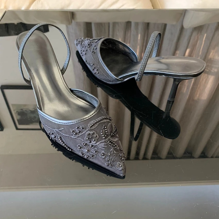 Ava | Lace Pointed-Toe Slingback Sandals