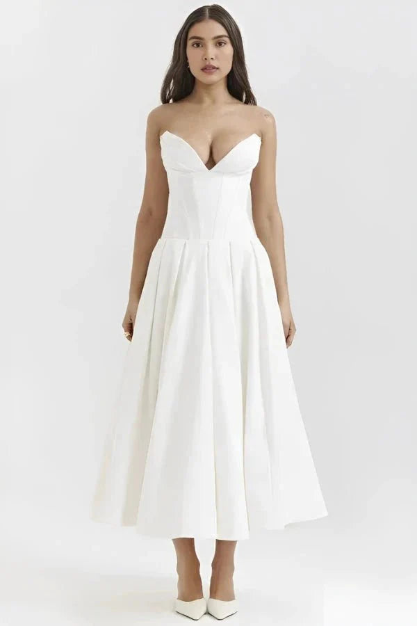 Sophia | Strapless Wedding Guest Midi Dress