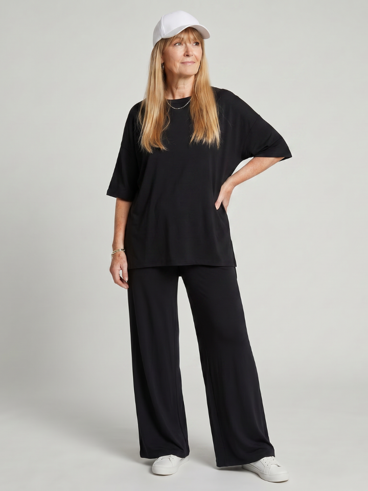 Short Sleeve Top and Wide Leg Trousers Set
