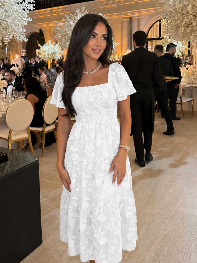 Clemmie | Wedding Guest Embroidered Midi Dress