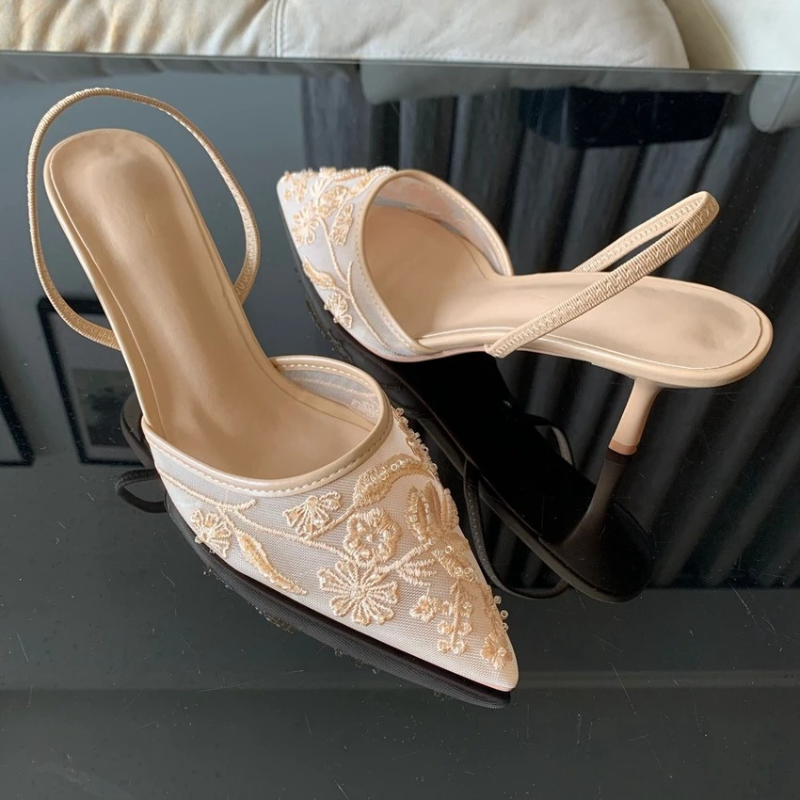Ava | Lace Pointed-Toe Slingback Sandals