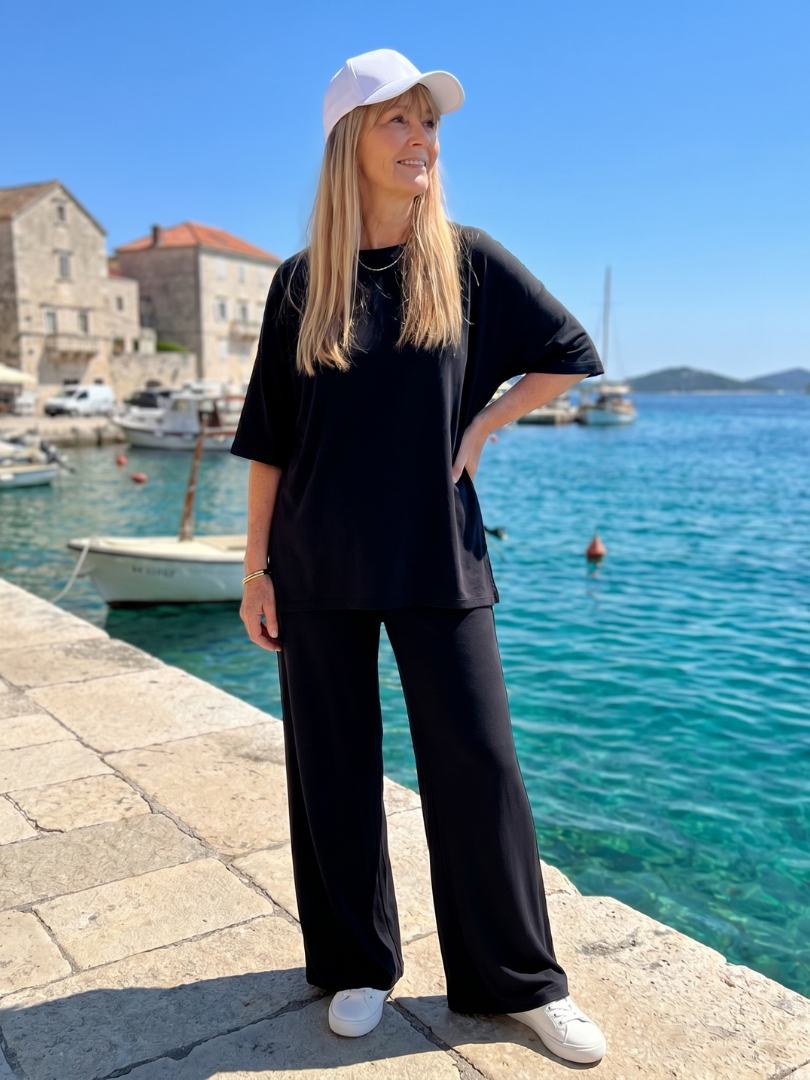 Short Sleeve Top and Wide Leg Trousers Set