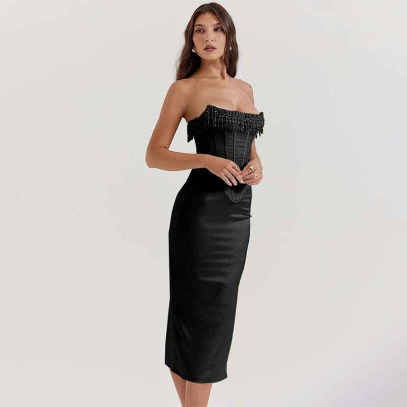 Ivy | Strapless Corset Midi Wedding Guest Dress