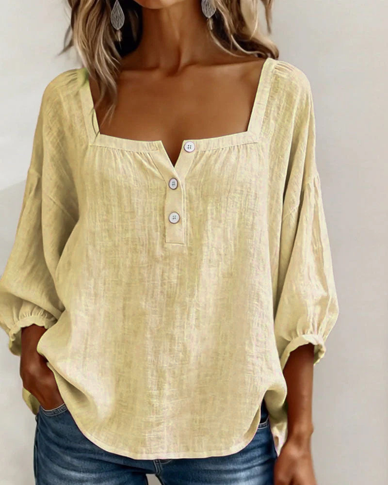 Millie | Women Clothing Linen Square Neck Blouse