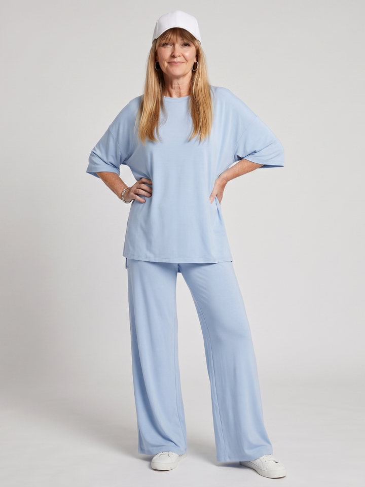 Short Sleeve Top and Wide Leg Trousers Set