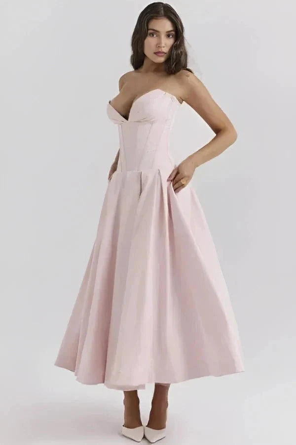 Sophia | Strapless Wedding Guest Midi Dress