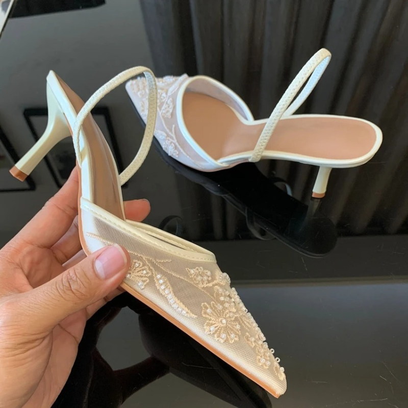 Ava | Lace Pointed-Toe Slingback Sandals