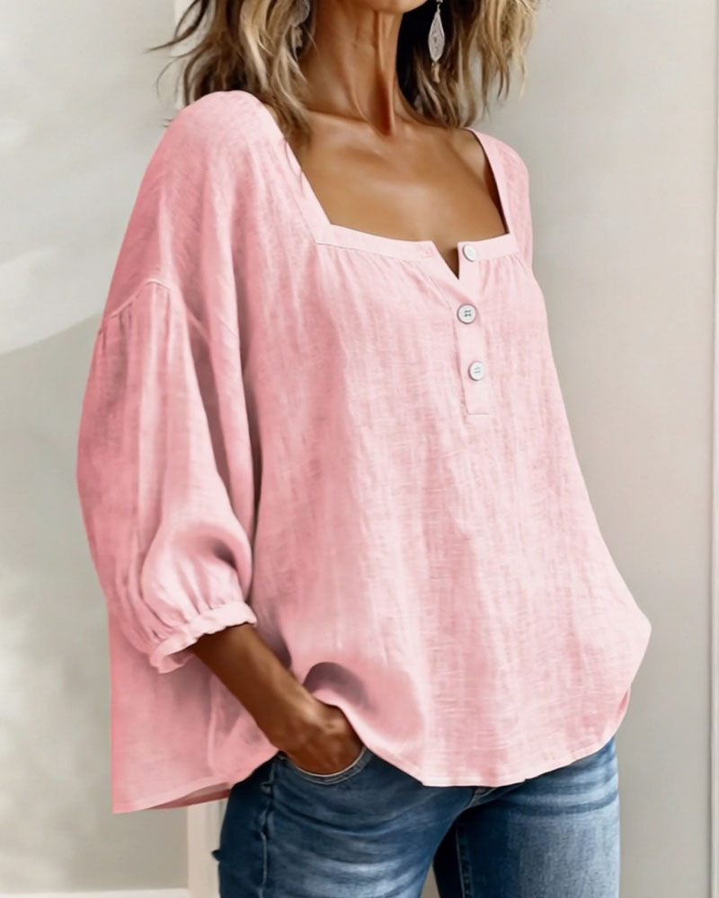 Millie | Women Clothing Linen Square Neck Blouse