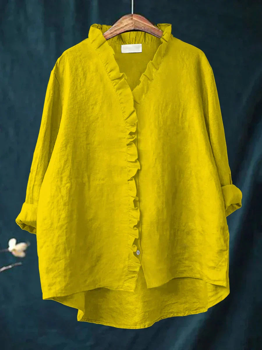 Nancy | Ruffle Front Women Clothing Linen Blouse
