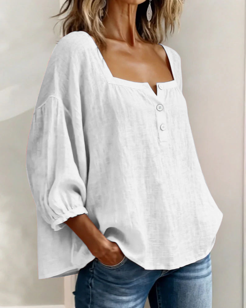 Millie | Women Clothing Linen Square Neck Blouse