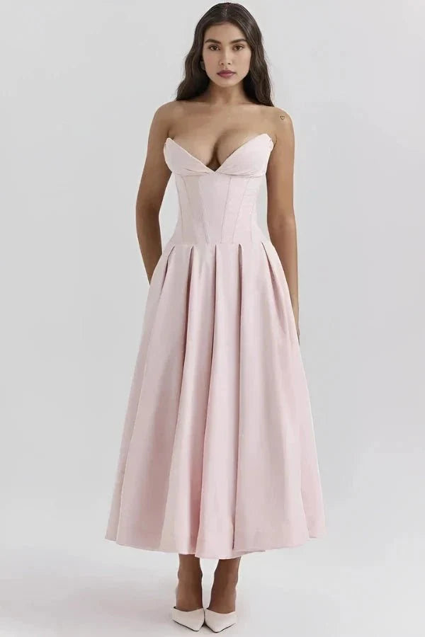 Sophia | Strapless Wedding Guest Midi Dress