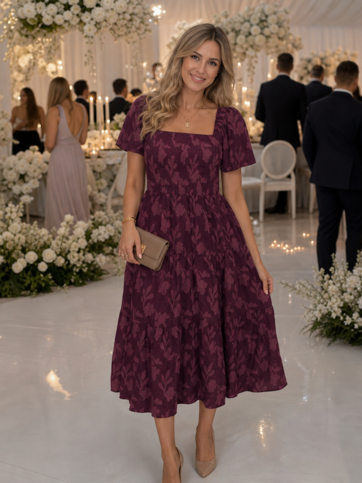 Clemmie | Wedding Guest Embroidered Midi Dress
