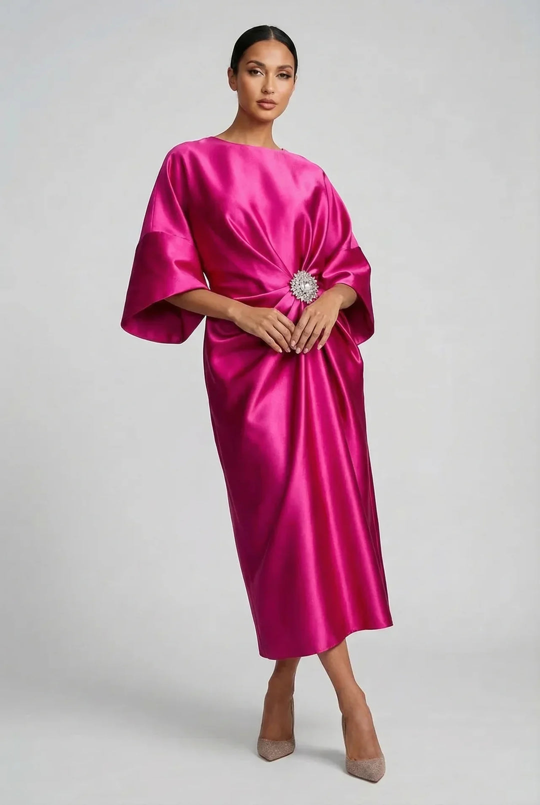 Sienna | Wedding Guest Satin Midi Dress Women