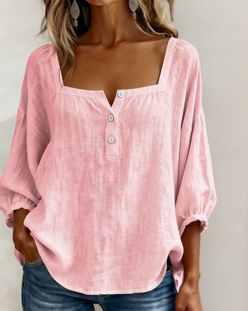 Millie | Women Clothing Linen Square Neck Blouse