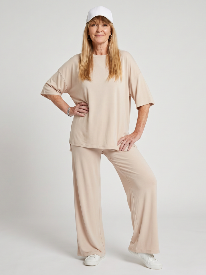 Short Sleeve Top and Wide Leg Trousers Set
